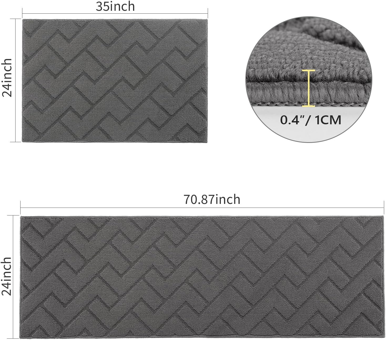 Thumbnail 1 de hicorfe Kitchen Rug Set 24" x 71" & 24" x 35"