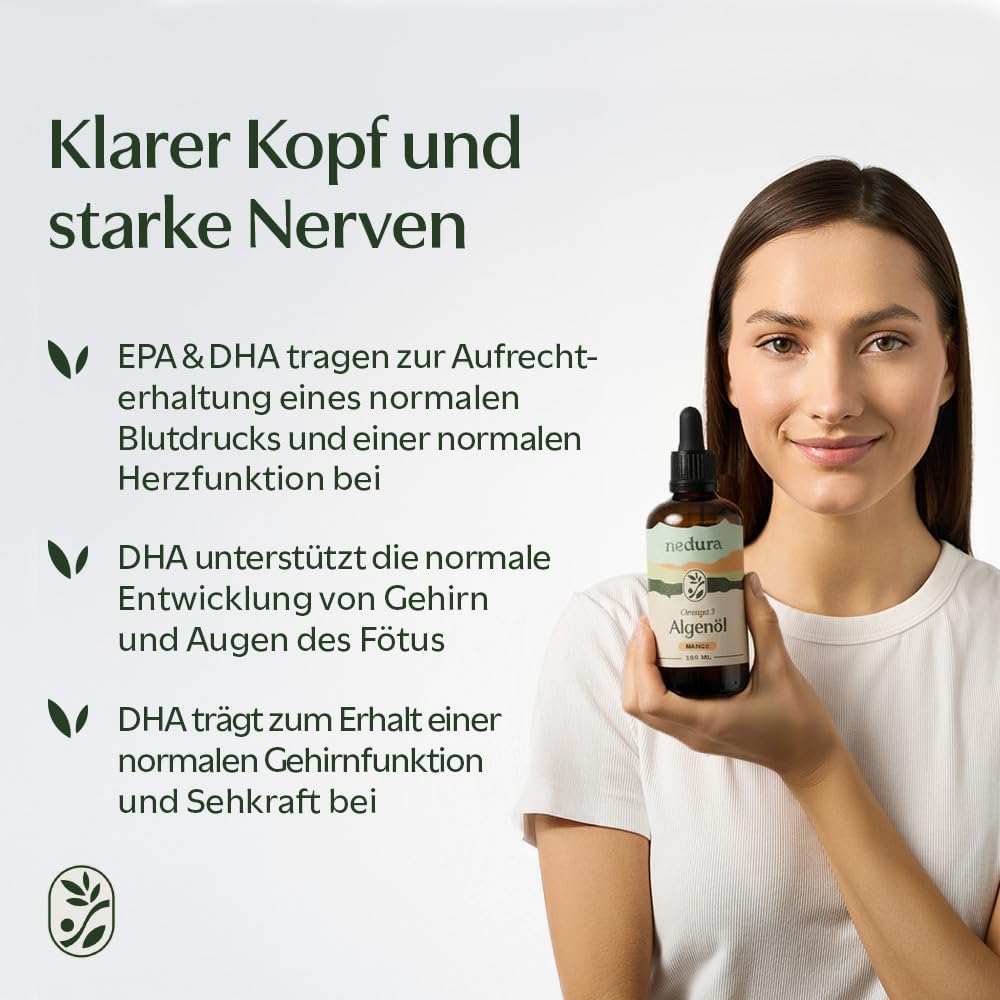 Thumbnail 1 de nedura® Omega 3 Algenöl mit Mango (vegan, DHA & EPA, mikroalgenbasiert) – 100 ml