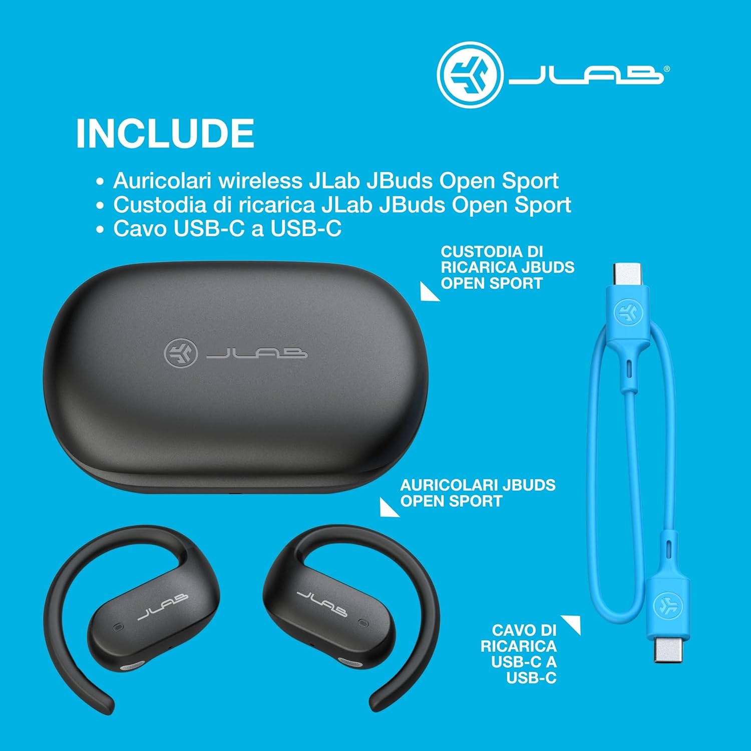 Thumbnail 5 de JLab JBuds Open Sport Earbuds: auricolari wireless open-ear con ganci, Bluetooth multipoint e autonomia fino a 26 ore (IP55)
