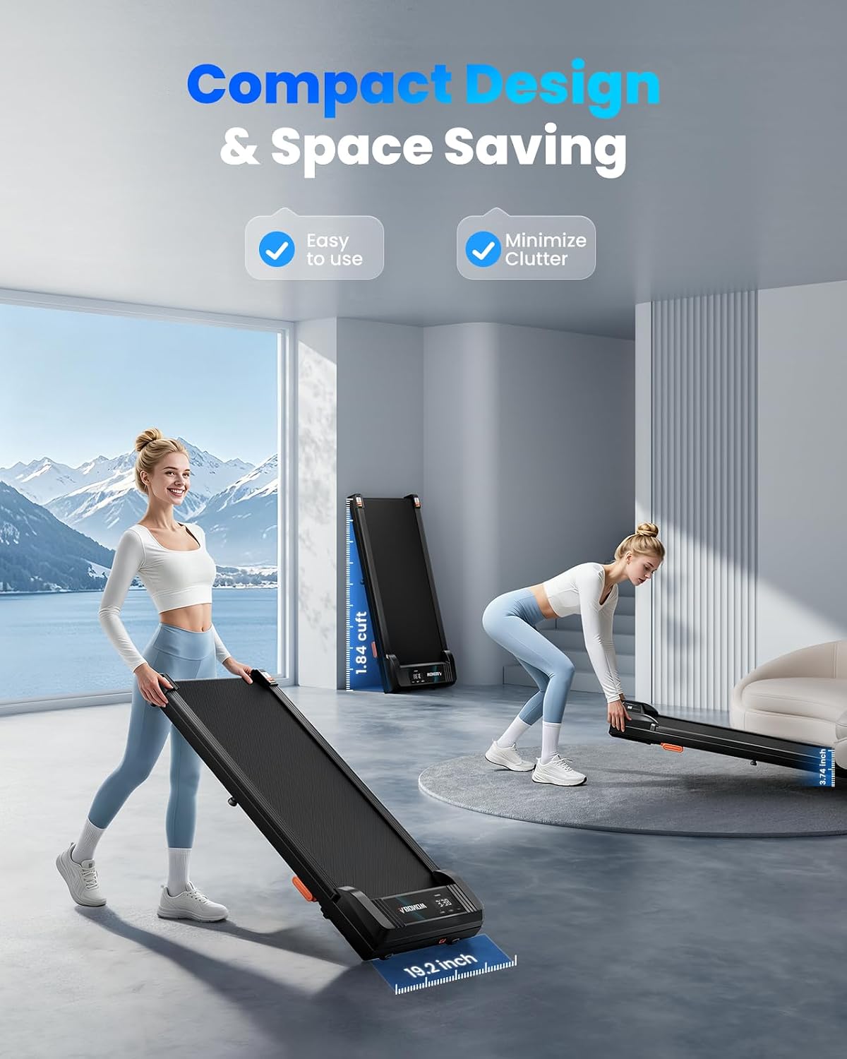 Detalle de Abonow Under-Desk Walking Pad Treadmill with 12% Manual Incline, 2.5 HP Motor