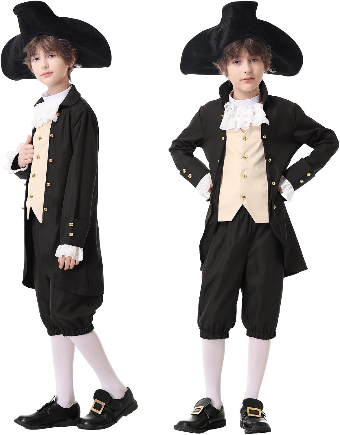 Thumbnail 4 de aicoaub Kids Colonial Costume: Boys 18th Century America Cosplay Set (4-17) with Hat