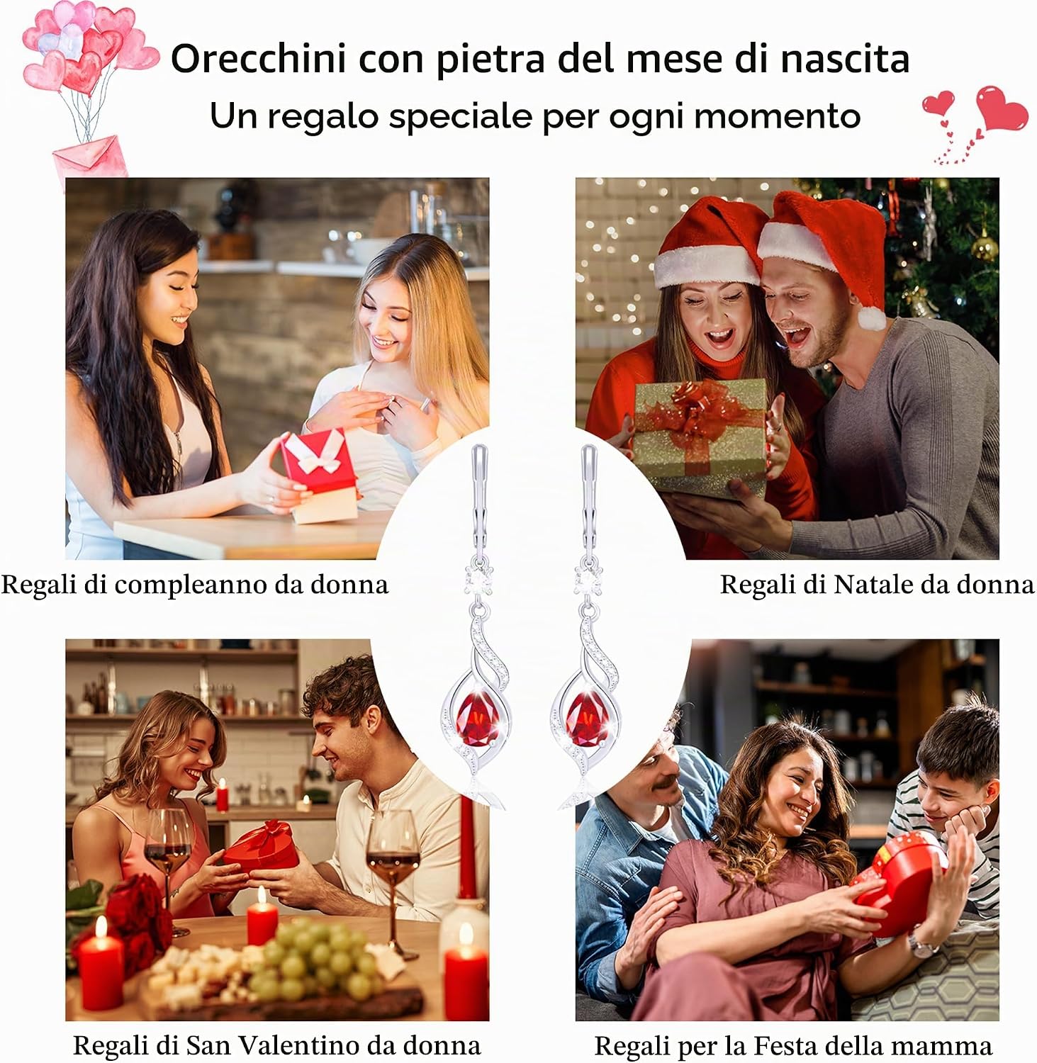Thumbnail 5 de Orecchini donna placcati in oro bianco 18 carati con pietre di nascita in argento 925 – ipoallergenici