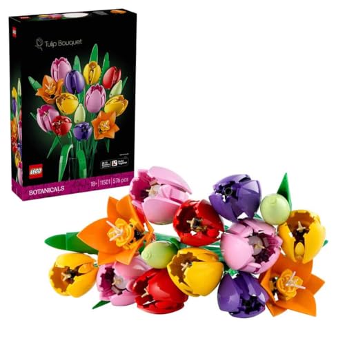Detalle de LEGO Botanicals Le Bouquet de Tulipes 11501 – Set de construction adulte, 14 tulipes multicolores