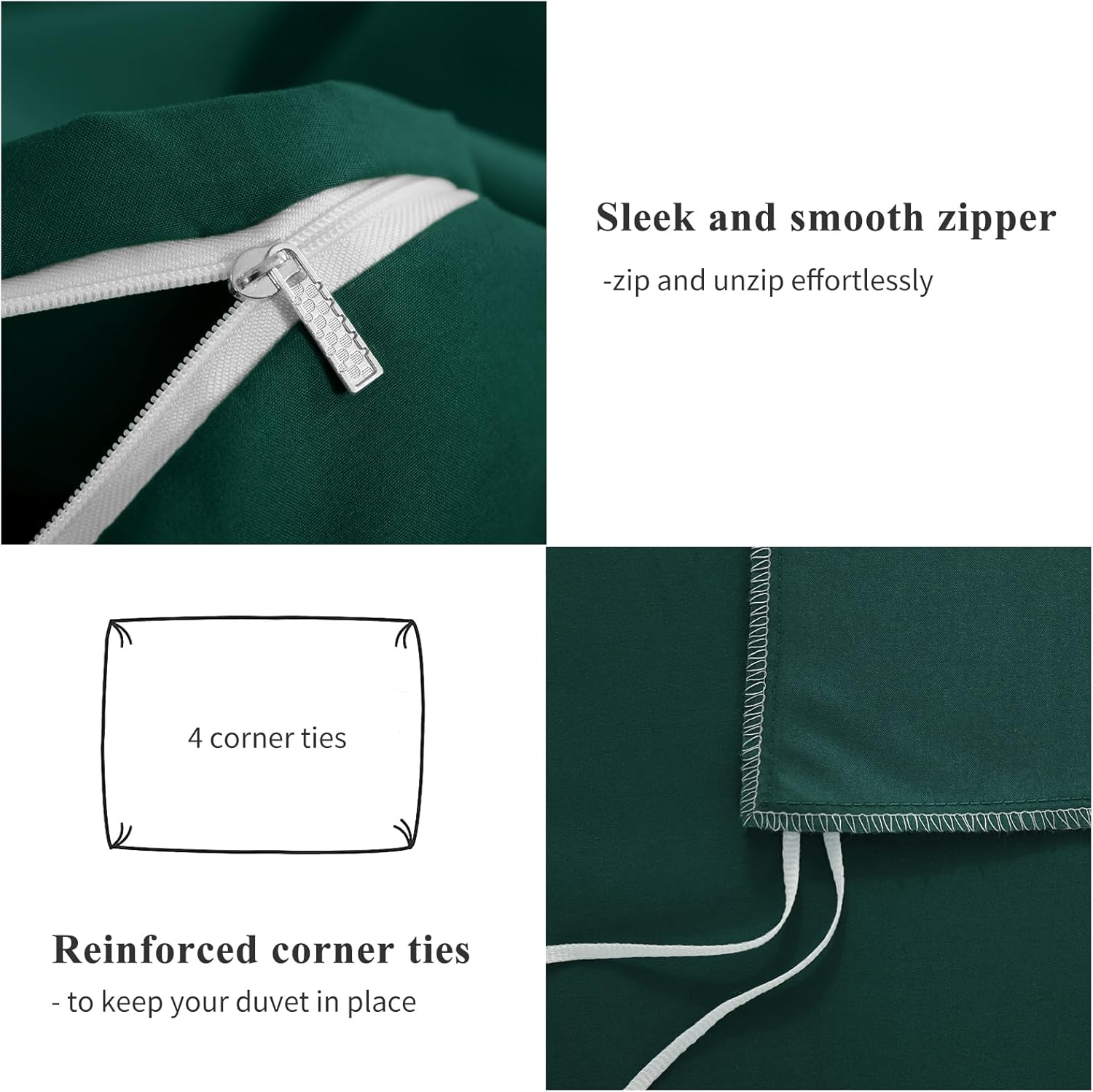 Thumbnail 5 de Aisbo Emerald Green Double Duvet Covers Set – 3-Piece Bedding for Double Bed