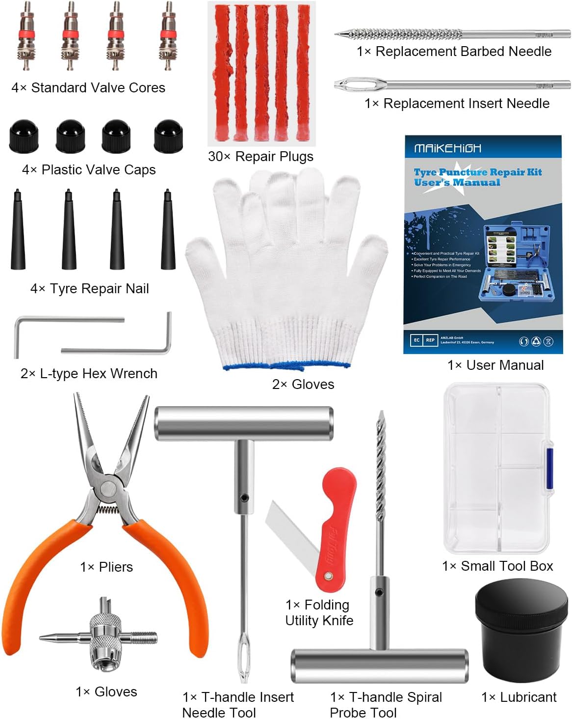 Detalle 2 de MAIKEHIGH Tyre Repair Kit: 57-Piece Tubeless puncture set for cars, trucks and off-road