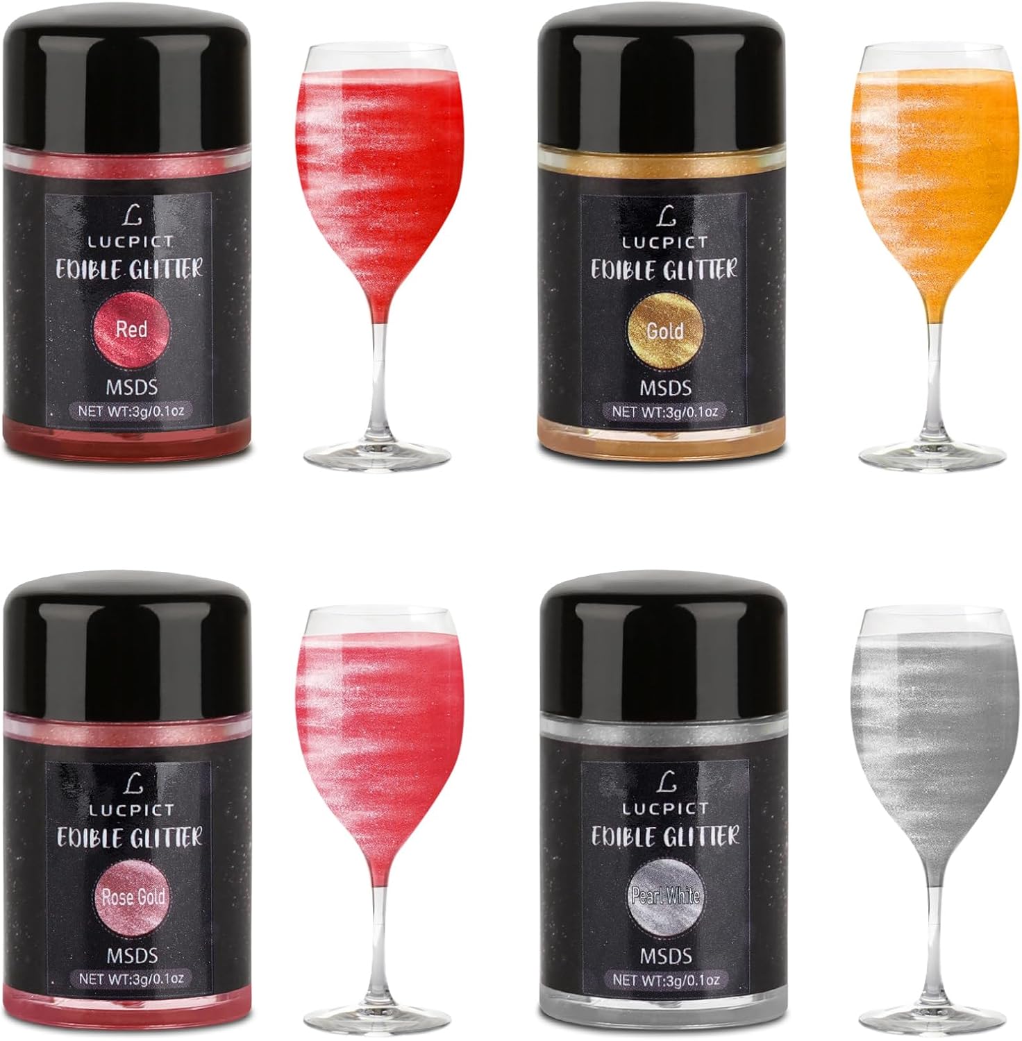 Detalle de LUCPICT eetbare glitter voor dranken en gebak, 4 stuks, 3 g