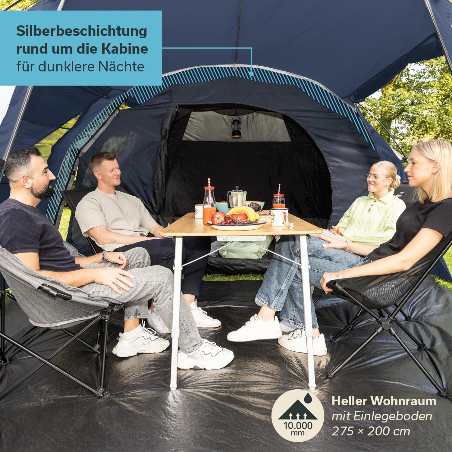 Thumbnail 2 de Skandika Kambo Tunnelzelt 4 Personen – stabiles Großraumzelt mit dunkler Schlafkabine, 3000 mm Wassersäule