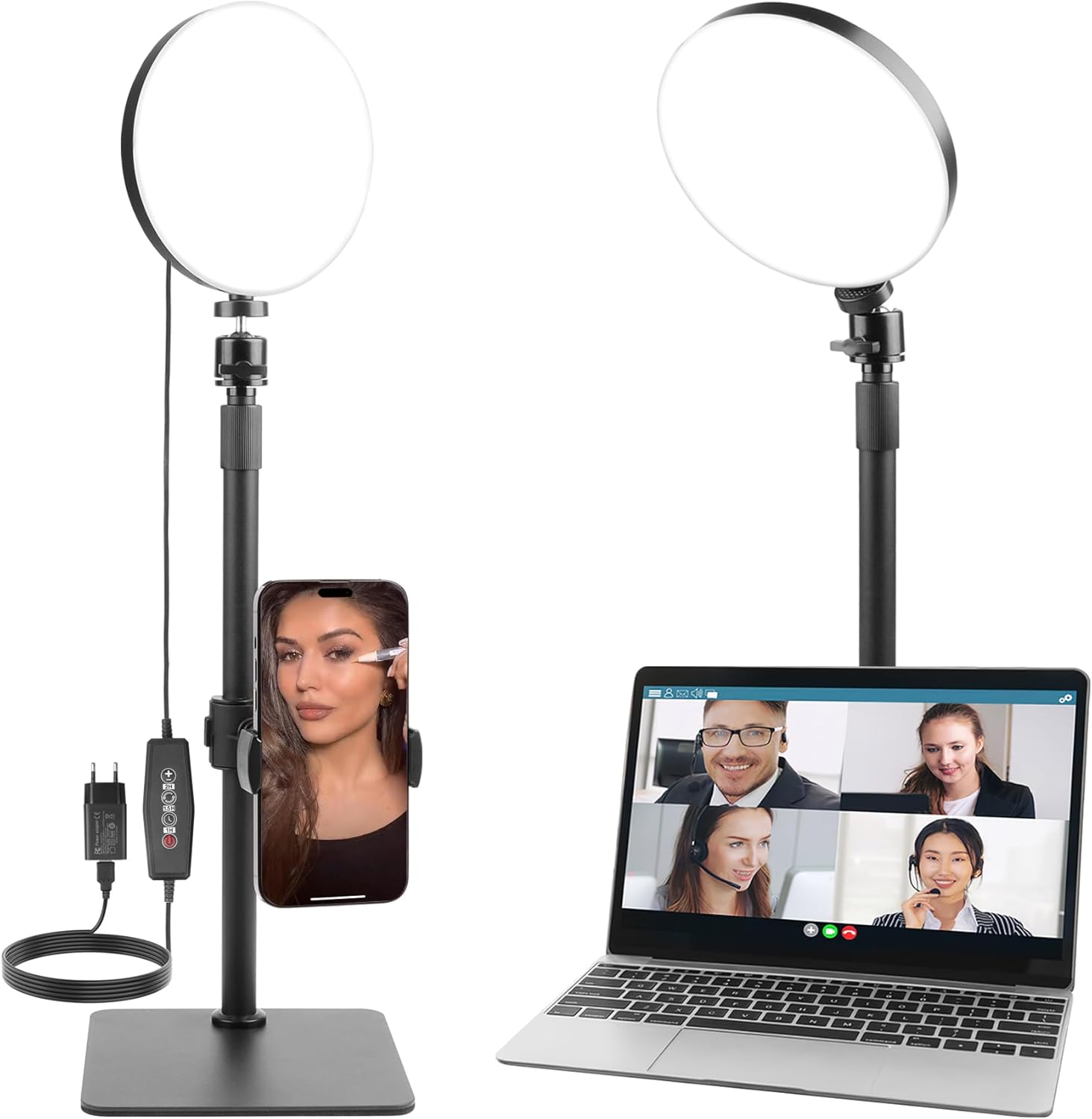 Detalle de Aogled Lumière Vidéo LED pour Conférences Zoom – Kit éclairage USB avec Support Téléphone et 3 modes de couleur