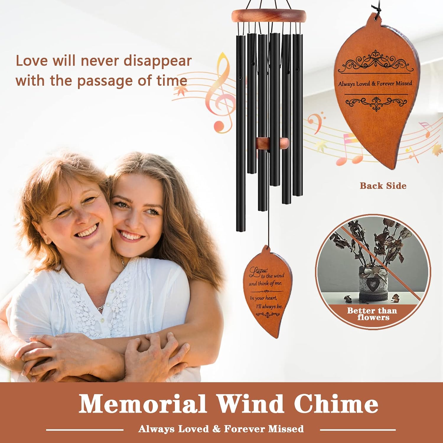 Detalle 2 de Soopau Soopau-220613 B-Black Leaf Memorial Wind Chime, 6 Black Tubes