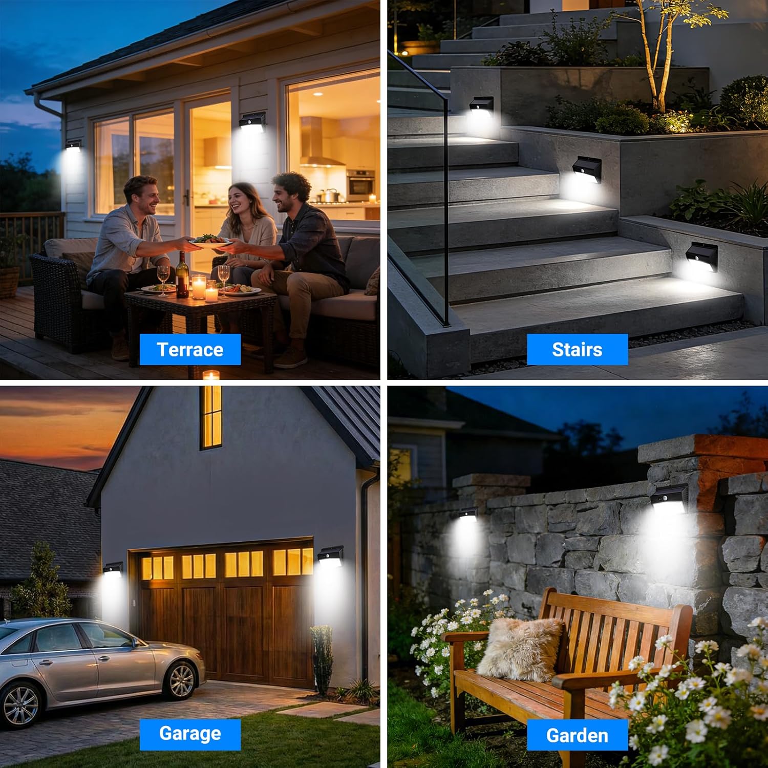 Thumbnail 5 de Peasur Solarlampen für Außen mit Bewegungsmelder – 4er Set Sicherheits-Wandleuchten mit 3 Modi, IP65