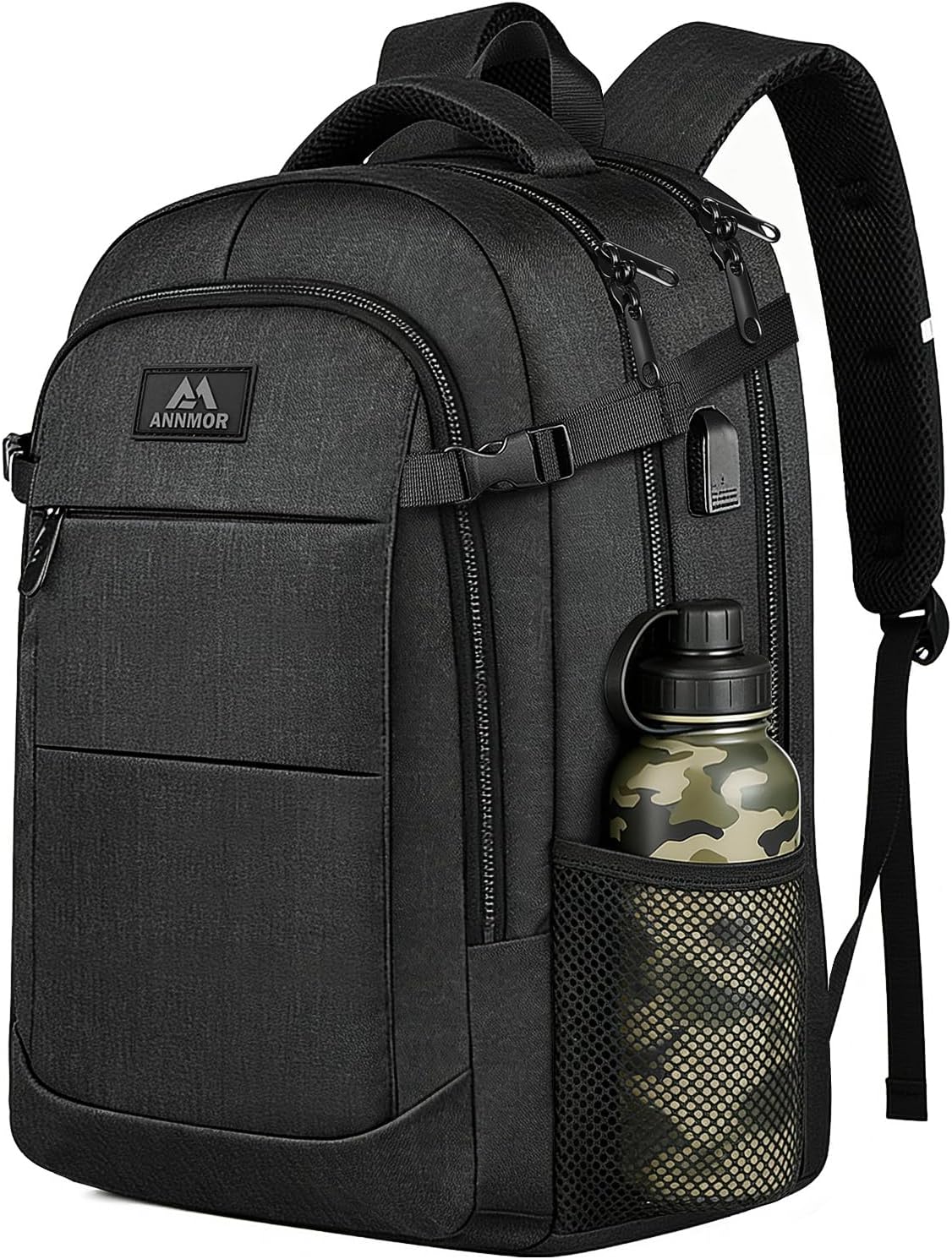 Detalle de ANNMOR Mochila portátil 15,6–17,3" con puerto USB y apertura 180° tipo maleta, negro