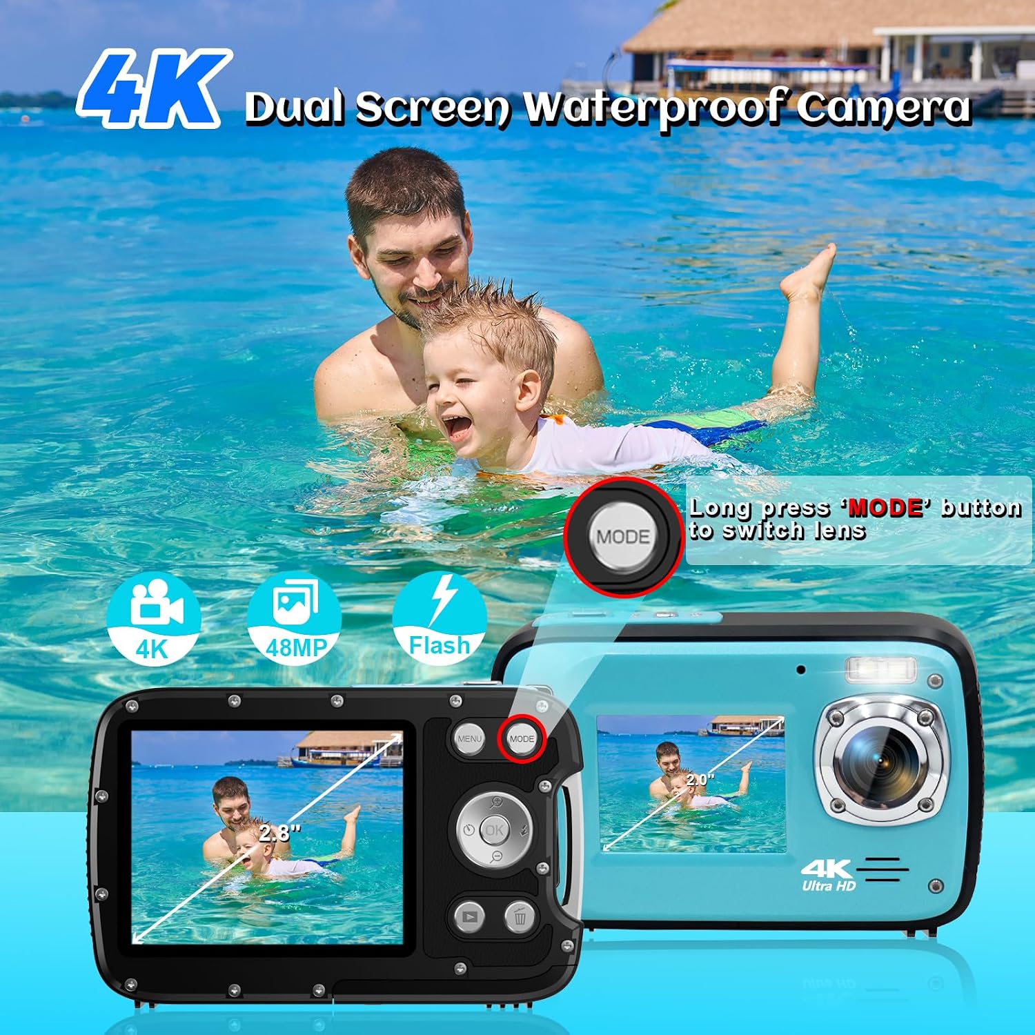 Thumbnail 1 de Underwater Camera 4K 48MP 17FT Waterproof Camera
