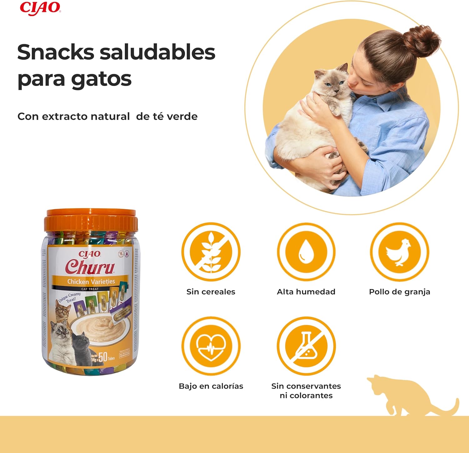 Thumbnail 1 de INABA Churu 50x14 g, snacks cremosos de pollo para gato 🐱