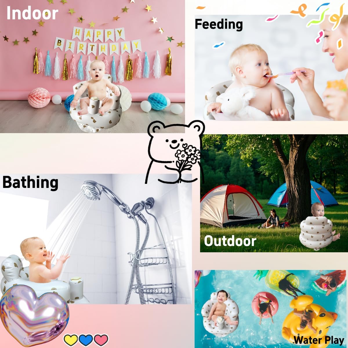 Thumbnail 5 de Seggiolino gonfiabile Little Bean per bambini 4–24 mesi con pompa integrata, supporto schiena e tavola multifunzionale