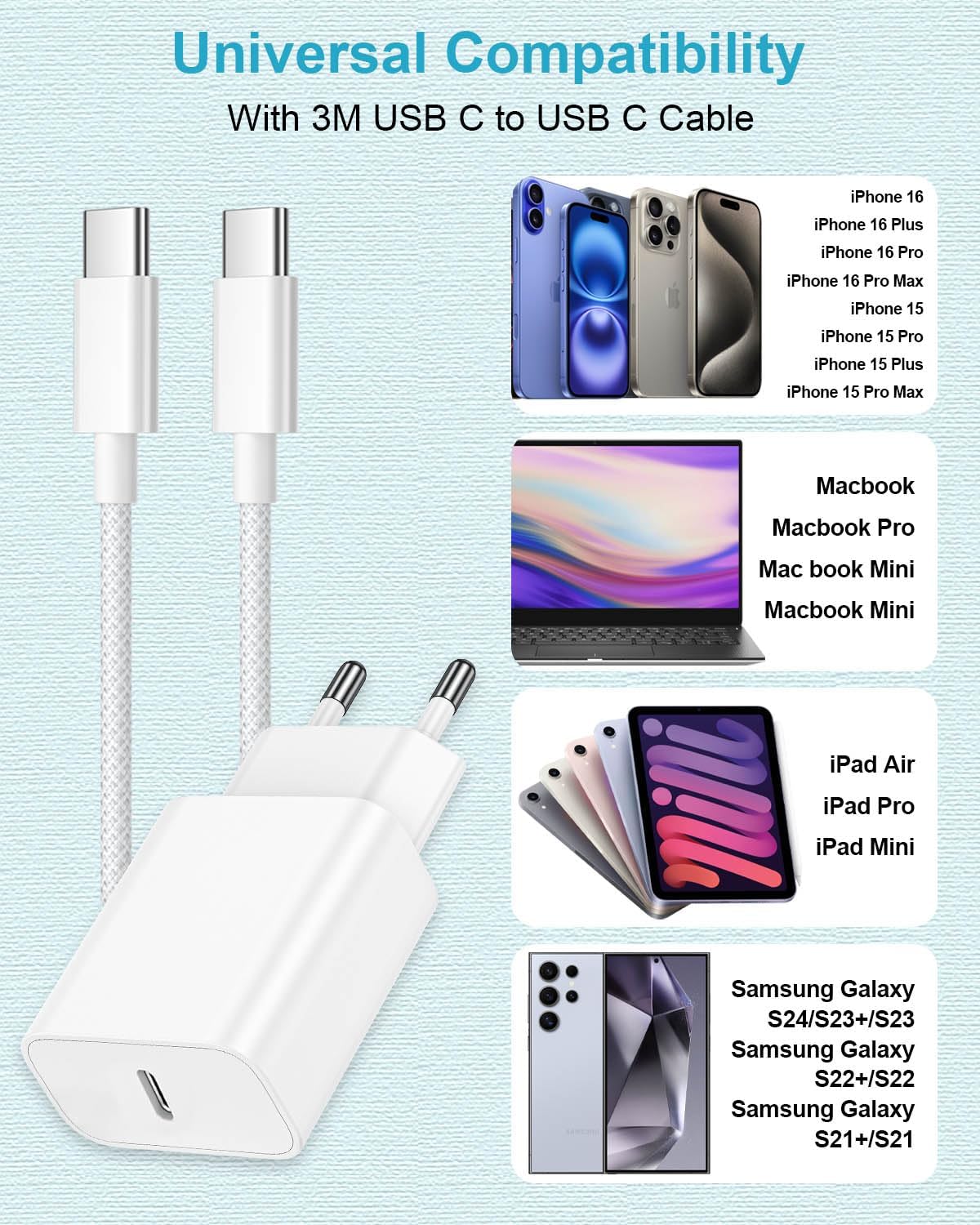 Thumbnail 6 de Caricatore USB‑C 25W con cavo da 3 m: ricarica rapida e compatibilità ampia per iPhone e iPad