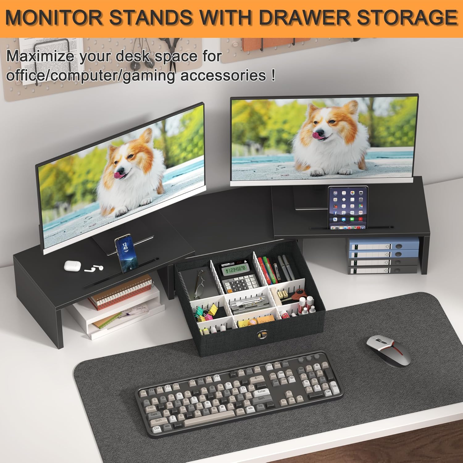 Thumbnail 5 de OYRREU Monitorerhöhung 15,5 cm für 2 Monitore