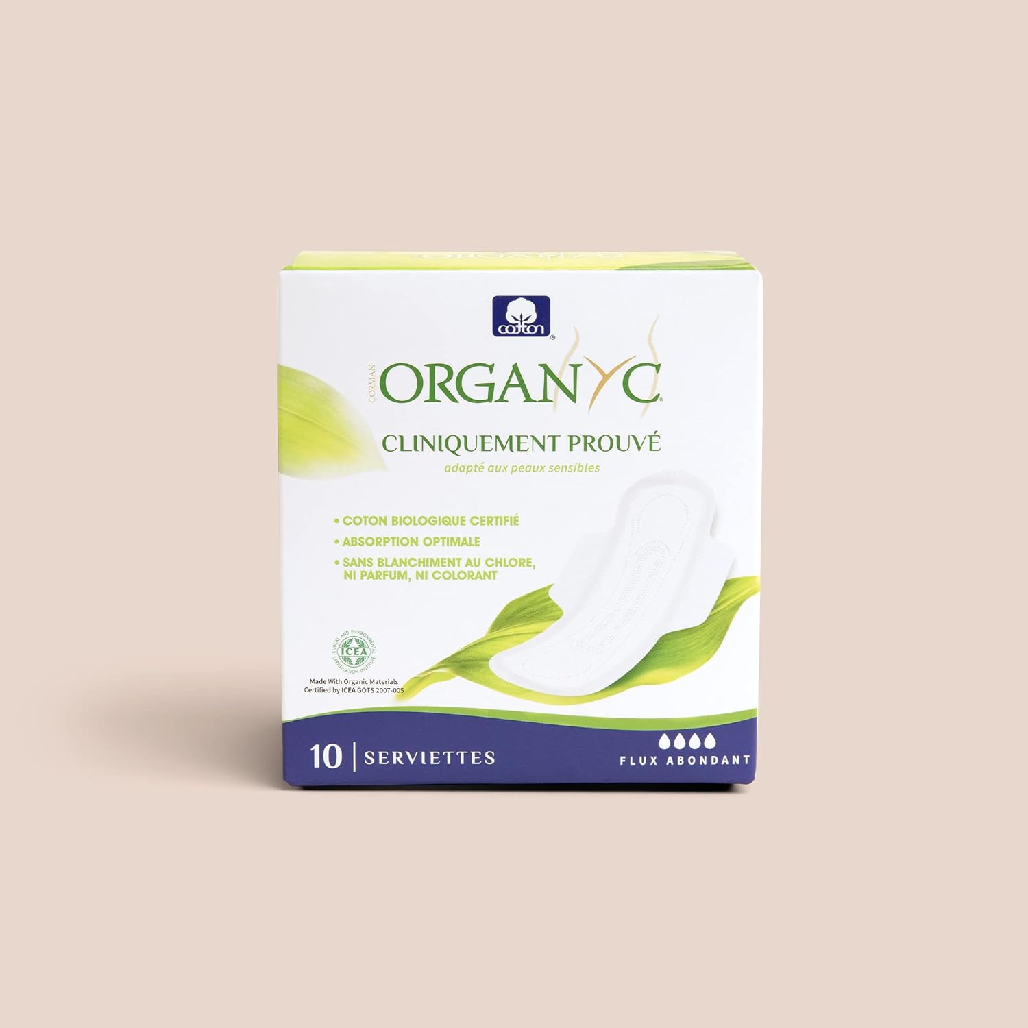 Detalle de Organyc Serviettes Hygieniques Nuit avec Ailettes 100% Coton Bio Certifié — 40 unités