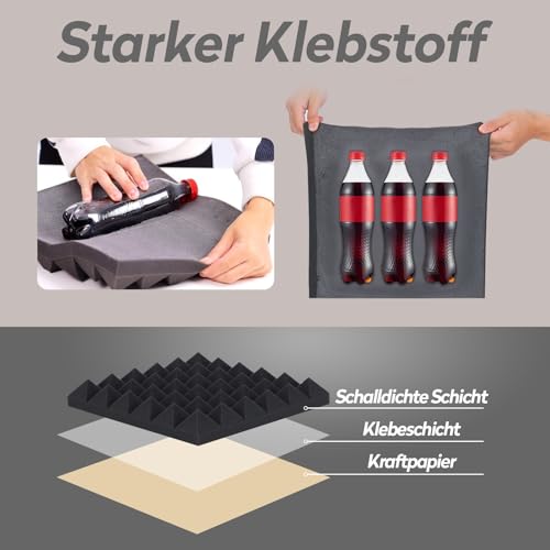 Detalle de AUSLET Akustikschaumstoff Schalldämmung – Hochdicht Pyramidenschaumplatten, Selbstklebend, Schwarz, 24 Stück (30 × 30 × 5 cm)