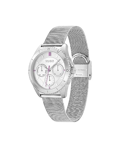 Thumbnail 1 de HUGO Reloj Analógico de Cuarzo Multifunción para Mujer – Colección #Dance, pulsera de malla de acero inoxidable plateada