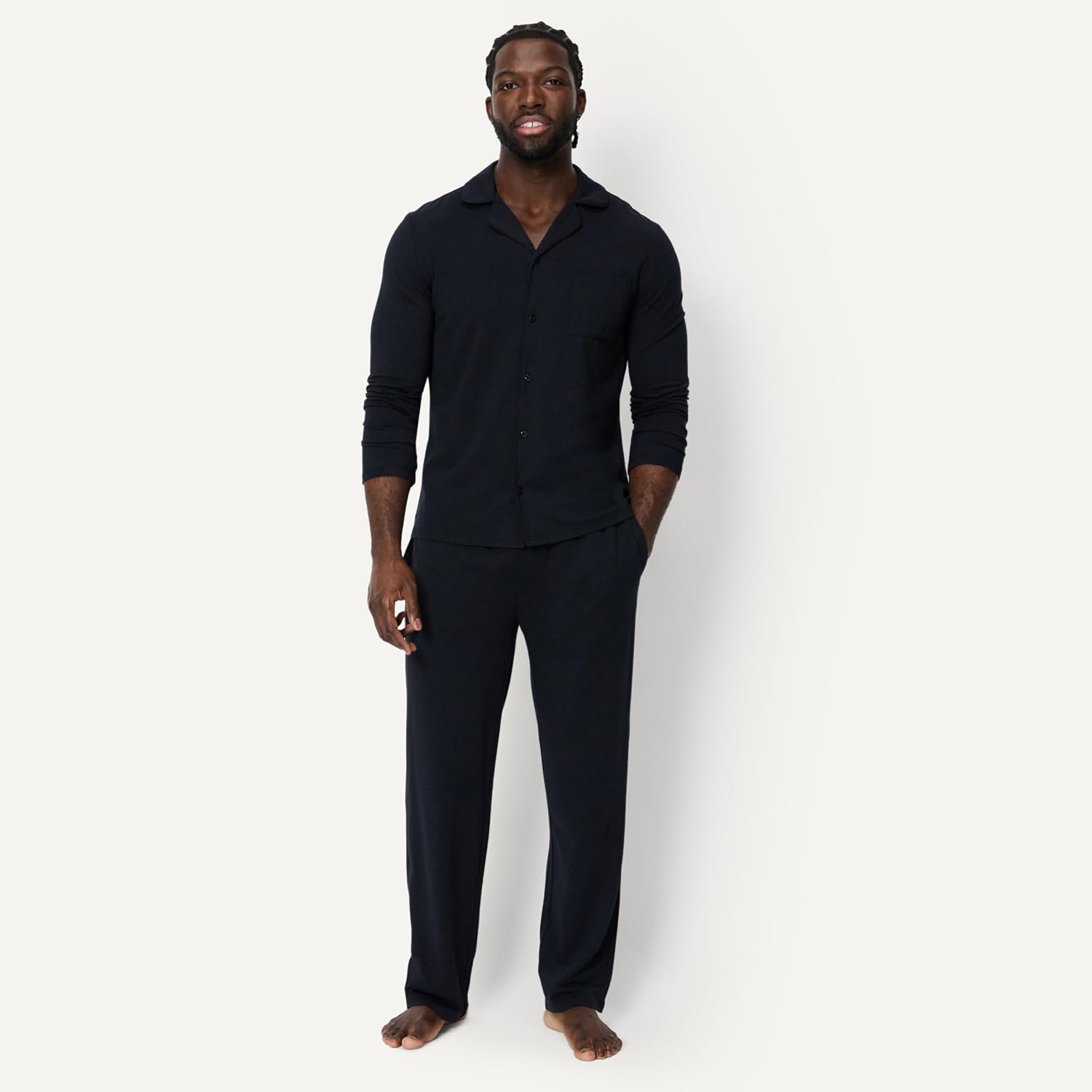 Detalle de Amazon Essentials Men's Cotton-Modal Pyjama Set: Long Sleeve Shirt and Trousers