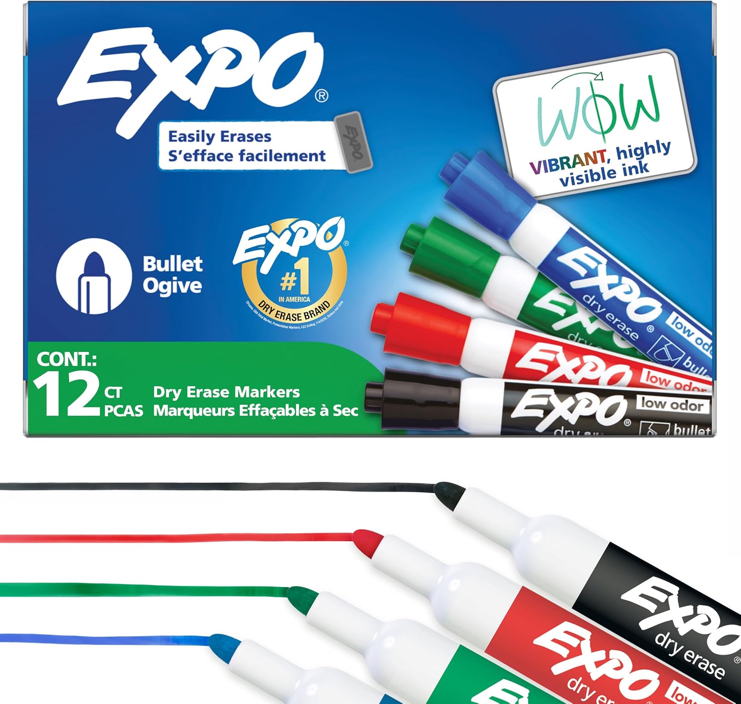 Detalle de EXPO whiteboardpennor, 12-pack med blandade färger och rund spets