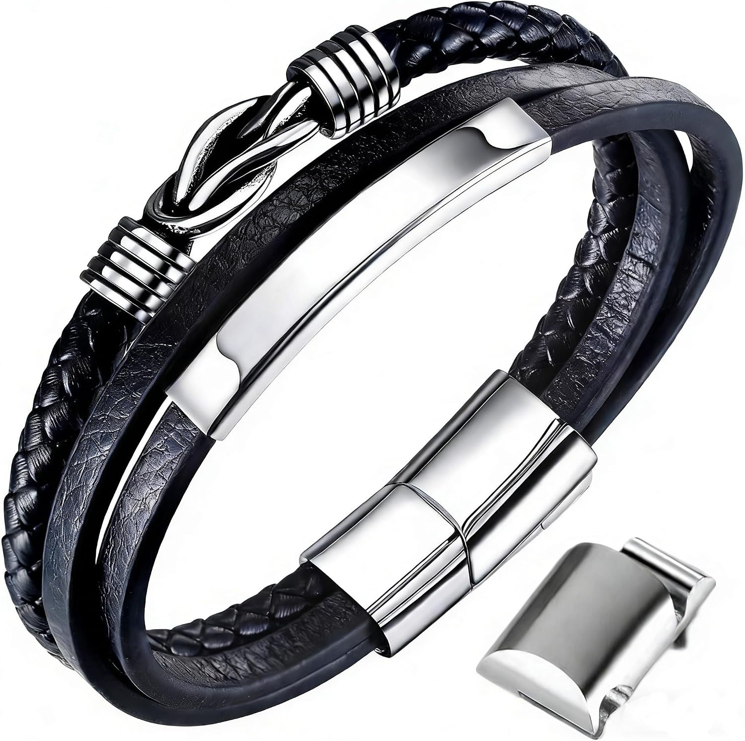 Detalle 2 de Gkmamrg Pulsera de cuero hombre 22,5 cm
