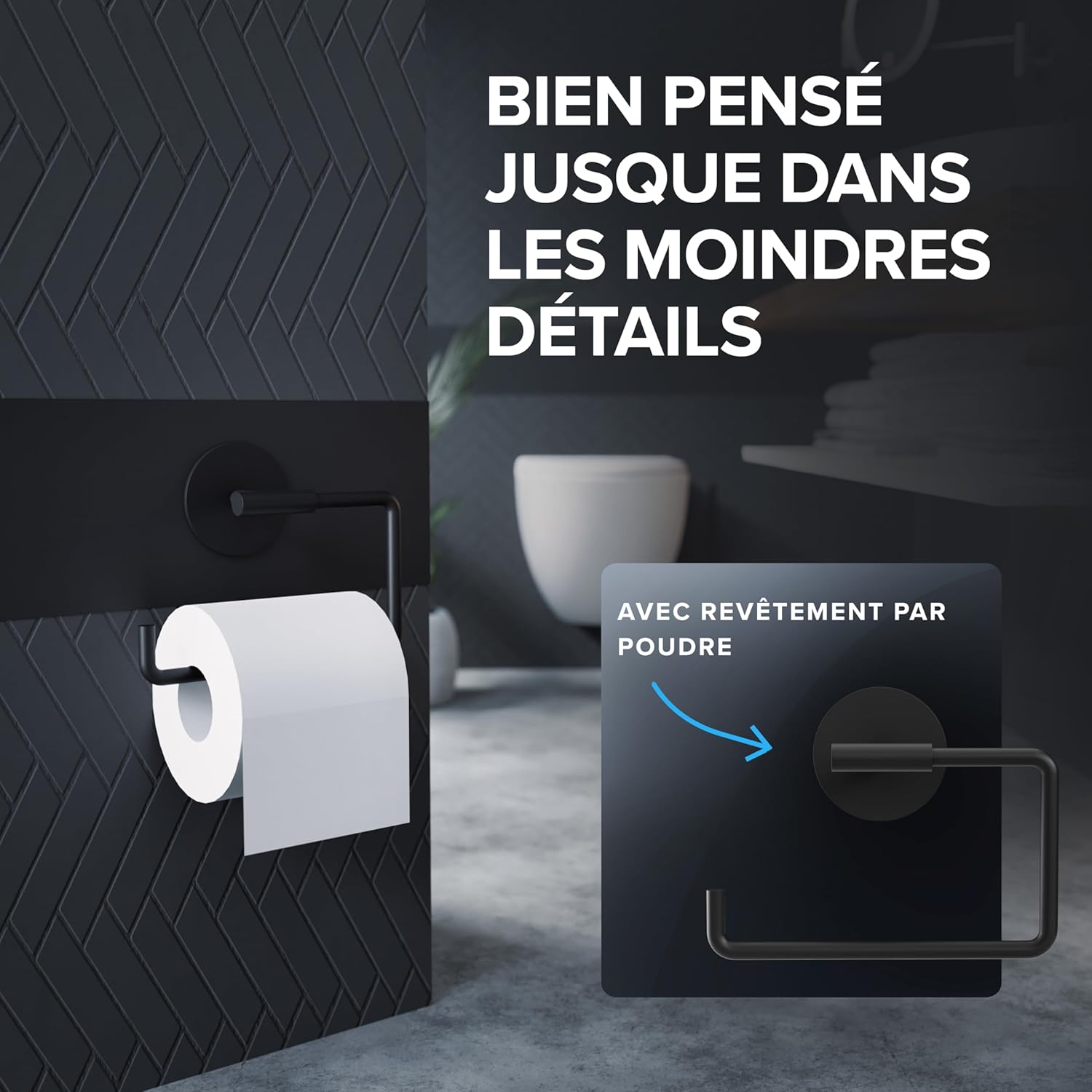 Thumbnail 4 de ovimar Tromoy Distributeur de Papier Toilette noir à coller (sans couvercle) – Porte-rouleaux en acier inoxydable, finition noir mat