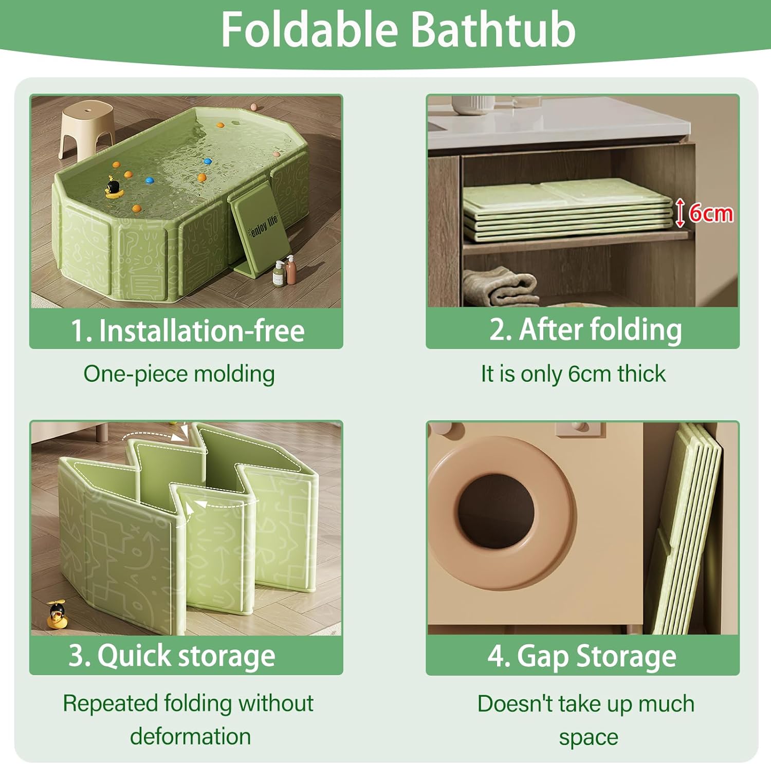 Thumbnail 2 de Vasca da bagno pieghevole per bambini 0-8 anni verde, multiuso e salvaspazio (con tappo di scolo)