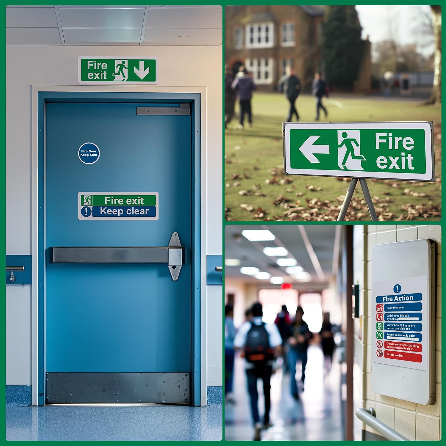Detalle 2 de 21pcs Premium Fire Exit Sign Kit (Right, Left, Up, Down Arrow) – EN ISO 7010 Compliant