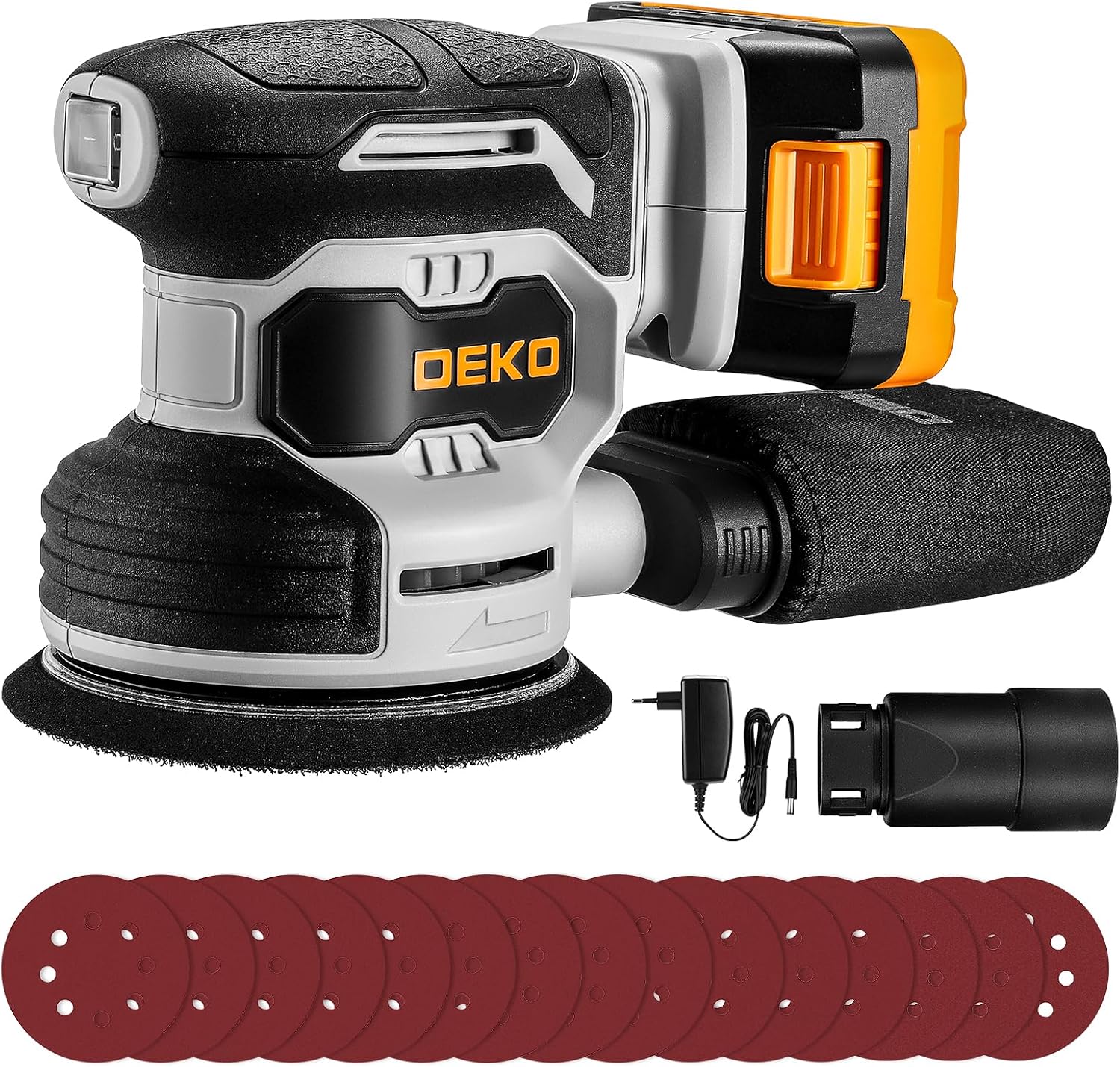 Imagen de DEKOPRO Levigatrice Orbitale a Batteria 125 mm con 15 Fogli e Accessori en OfertitasTOP