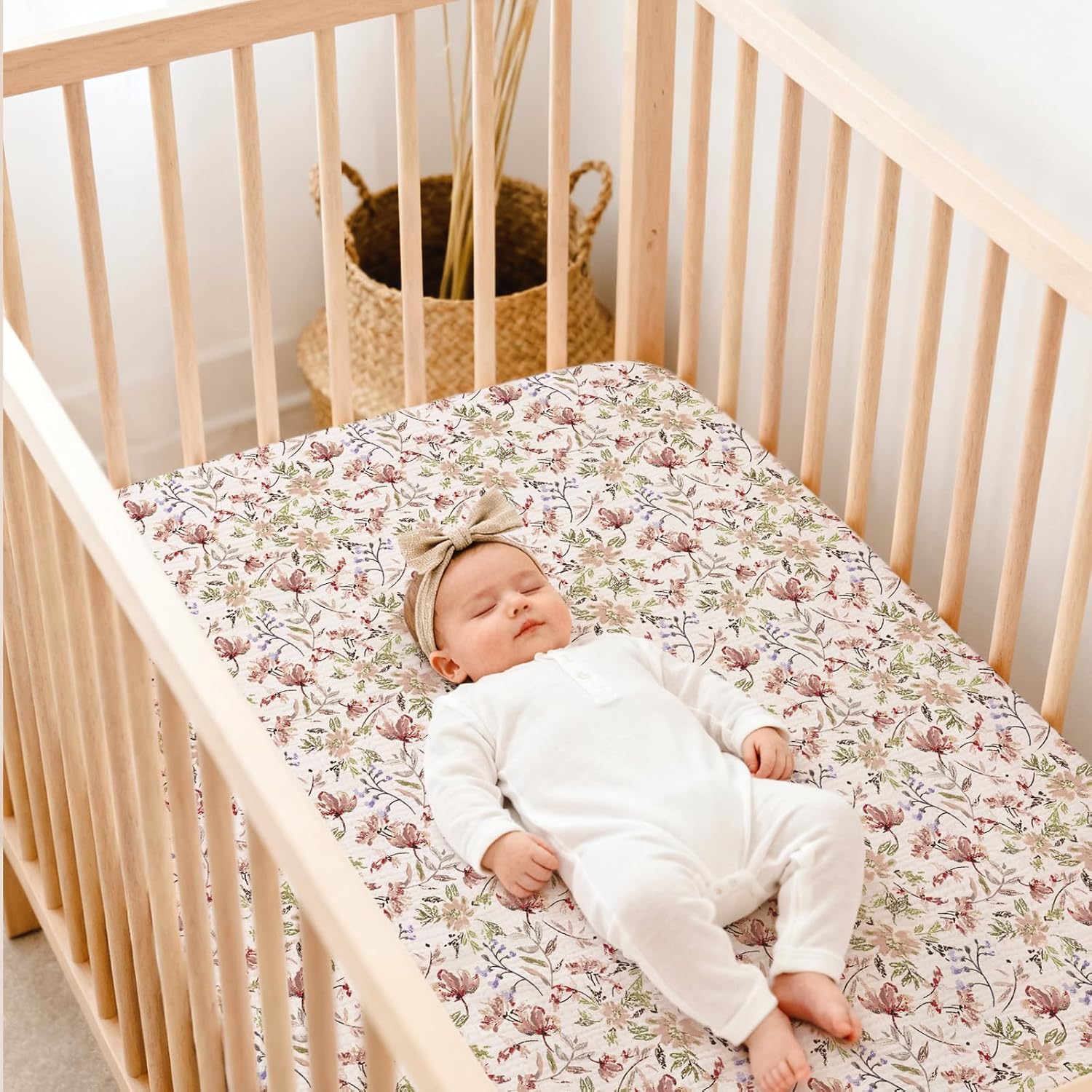 Detalle de lulumoon cb7 Muslin Crib Sheets, 100% Cotton, Floral, 2-Pack