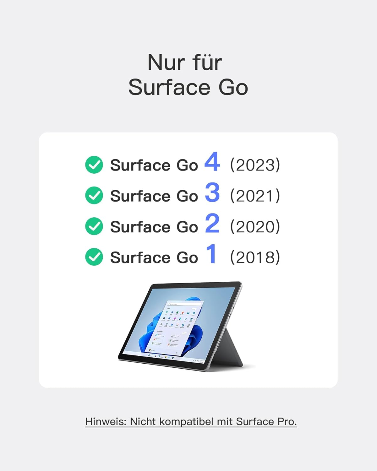 Detalle de Inateck Surface Go Tastatur (KB02028) für Surface Go 4/3/2/1 – Bluetooth 5.3, Touchpad & 7-farbige Hintergrundbeleuchtung