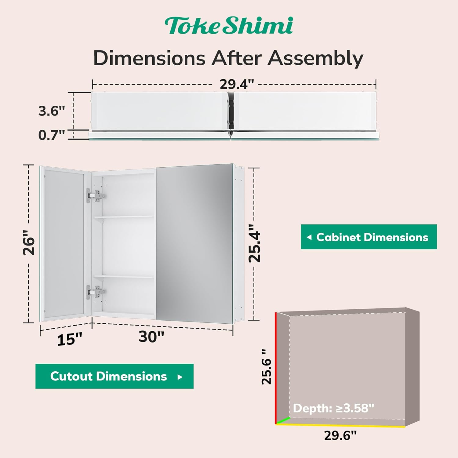 Thumbnail 1 de TokeShimi 30x26 Medicine Cabinet Mirror with Adjustable Shelves 🪞