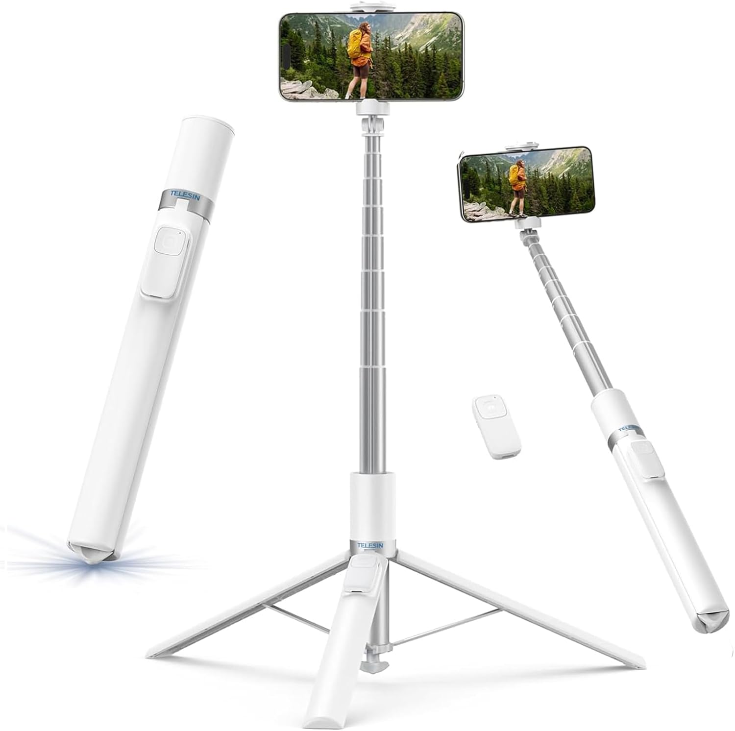 Detalle de TELESIN 180CM Automatisches Selfie Stick Stativ mit Magnet-Fernbedienung – 360° Drehkopf, Gravity Auto-Launch und Kaltlichtschuh