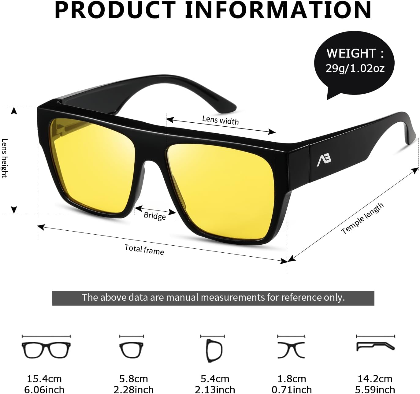 Detalle 2 de Kimorn Night Vision Driving Glasses – Fit Over Glasses, Yellow Tint, Anti-Glare (Oversized)