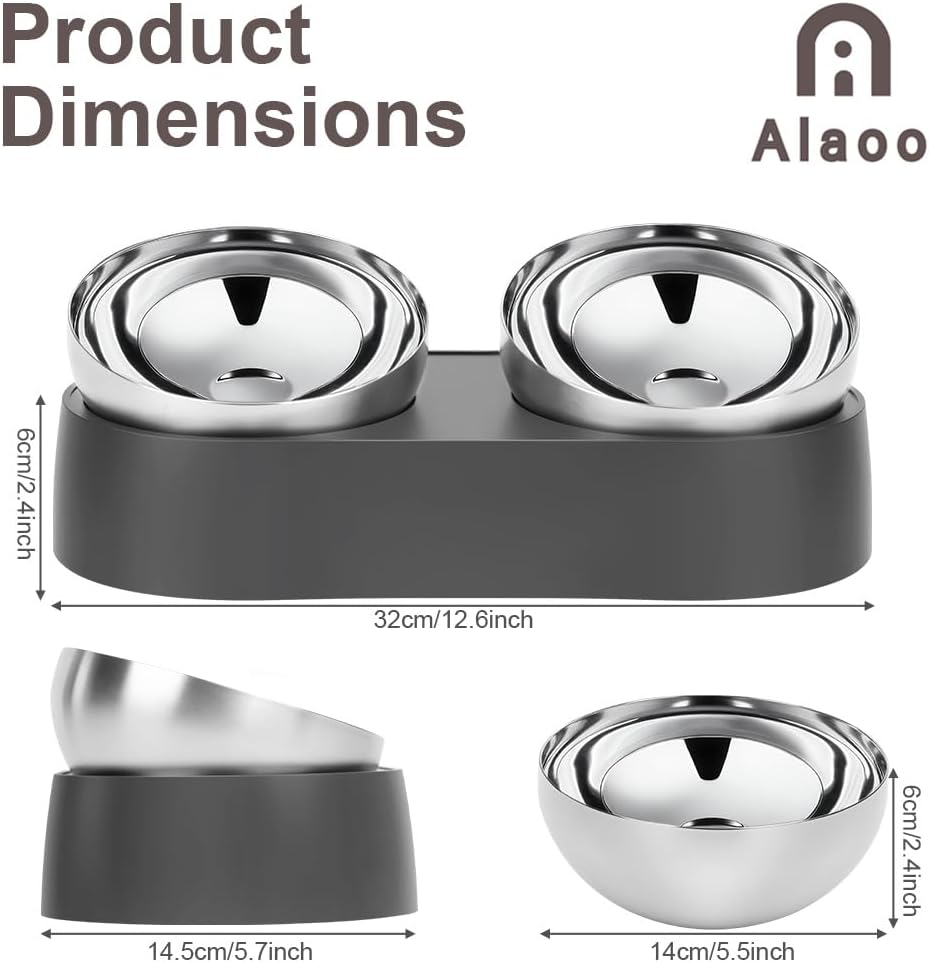 Thumbnail 1 de Alaoo Tilted Cat Bowls with Stand: Double Stainless Steel Feeding Station