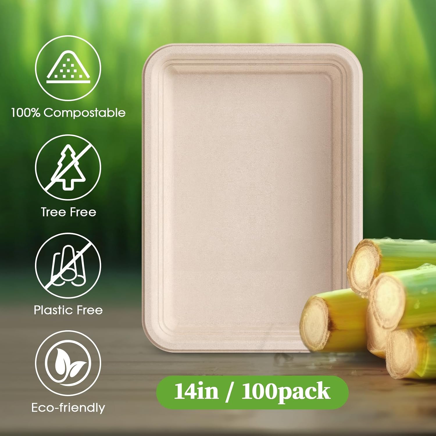 Detalle de ECOLipak 14-Inch Disposable Food Trays (100 Pack): Compostable, Heavy-Duty Crawfish & Party Serving Plates