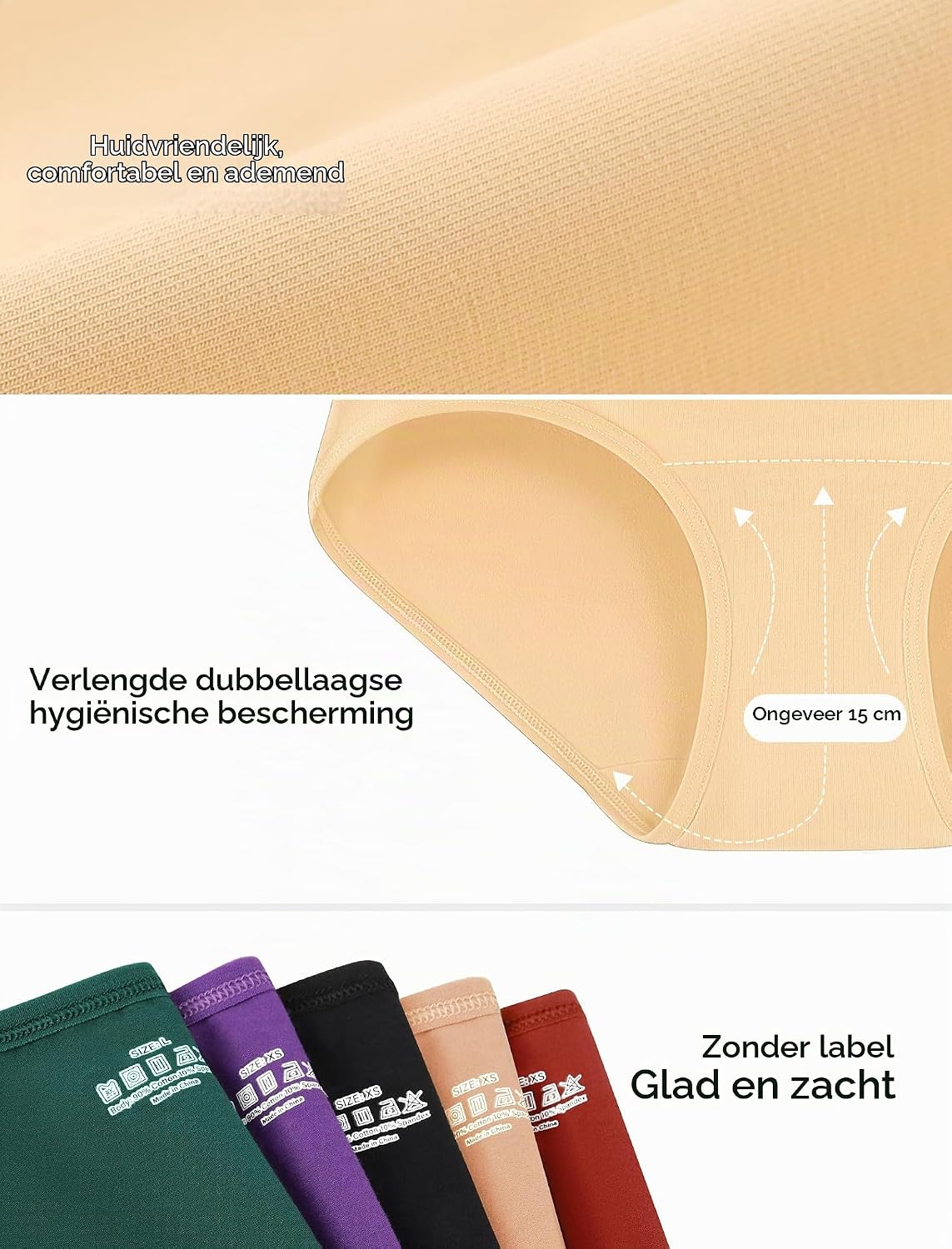 Detalle de VOENXE katoenen hipsters voor dames, 5-pack met stretch en volledige bedekking