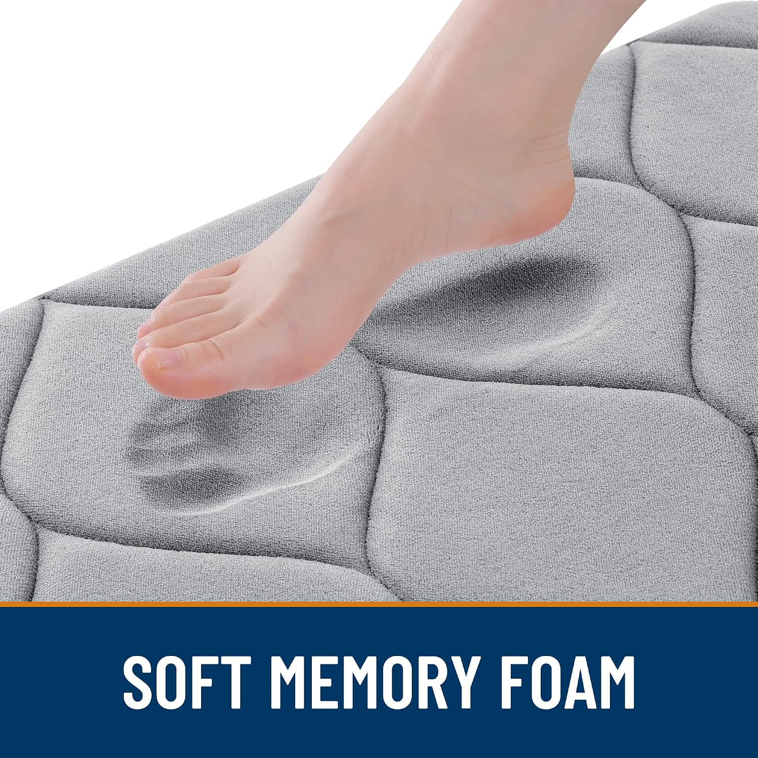Detalle de Smiry Memory Foam Bath Mat 30''x20'' (Grey) — Ultra Soft Non-Slip Plush Bathroom Rug