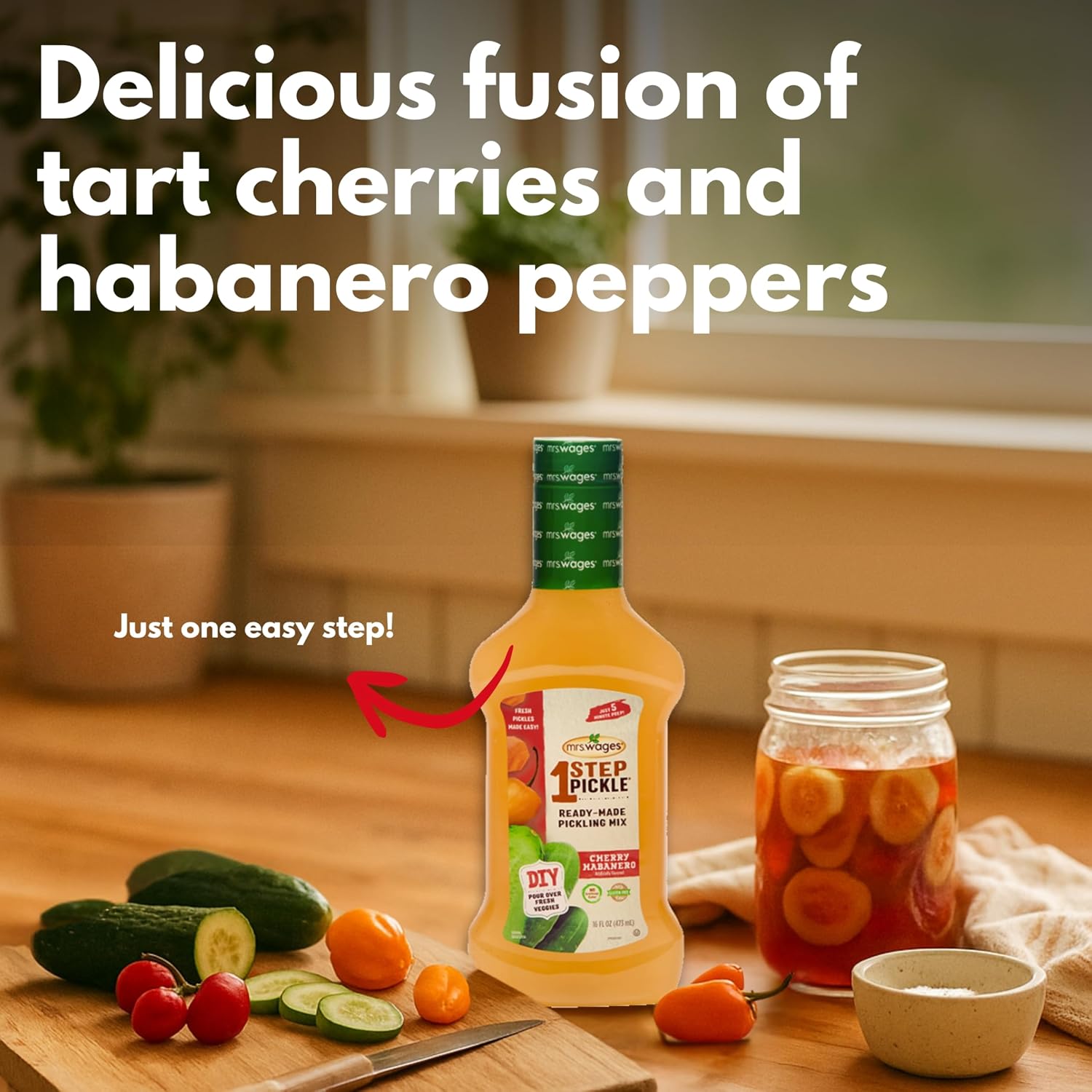Detalle 1 de Mrs. Wages 1 Step Pickle Cherry Habanero Mix, 6 x 16 fl oz Bottles