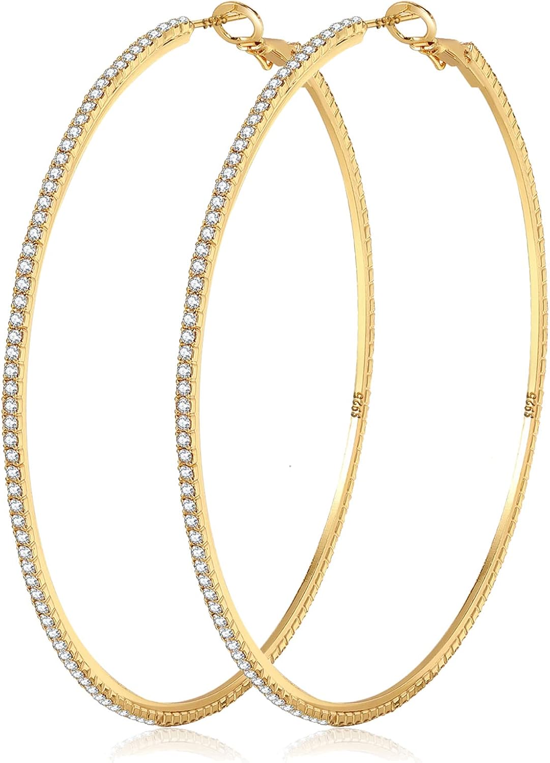 Detalle de MOROTOLE 14K Gold Strass Creolen – große Rhinestone Hoop Ohrringe (20–70 mm), hypoallergen