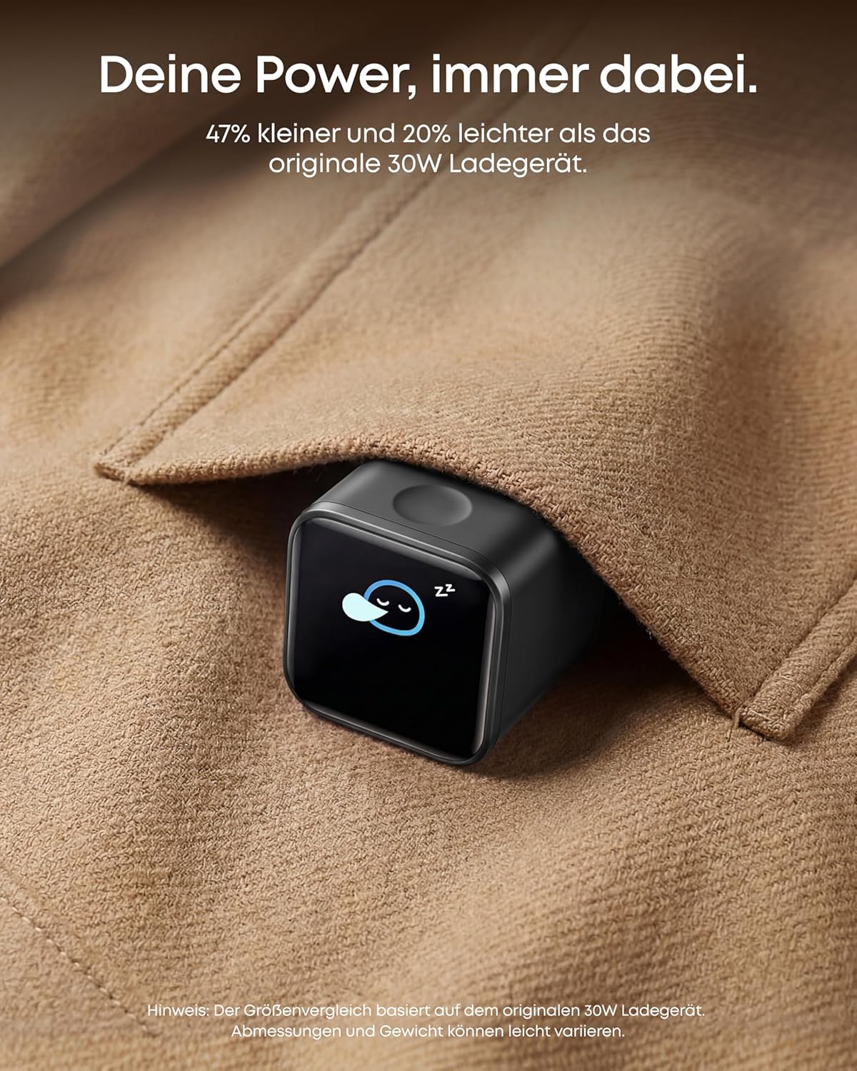 Detalle de Anker Nano 45W Smart-Ladegerät (USB‑C) mit Display, iPhone-Erkennung und Schonmodus