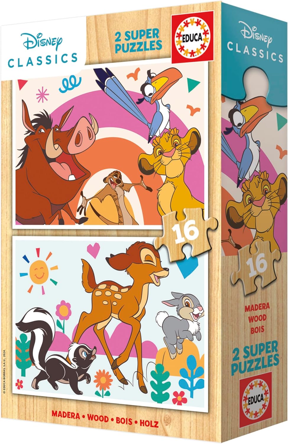 Thumbnail 3 de Educa – Ensemble de 2 puzzles de bois Disney Animals (16 pièces chacun), dès 3 ans