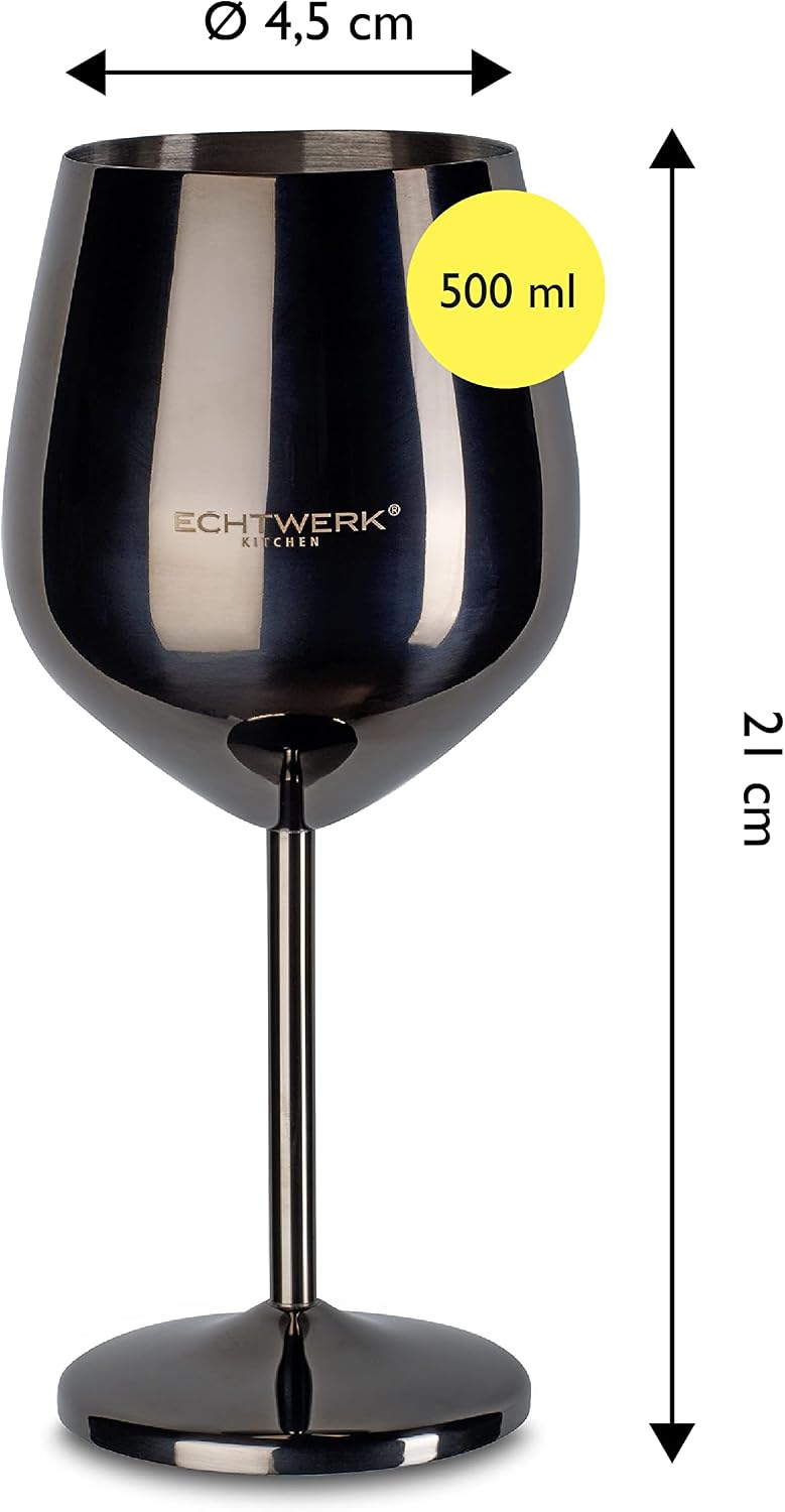 Detalle de ECHTWERK czarne kieliszki do wina ze stali nierdzewnej, 500 ml, zestaw 6 szt.