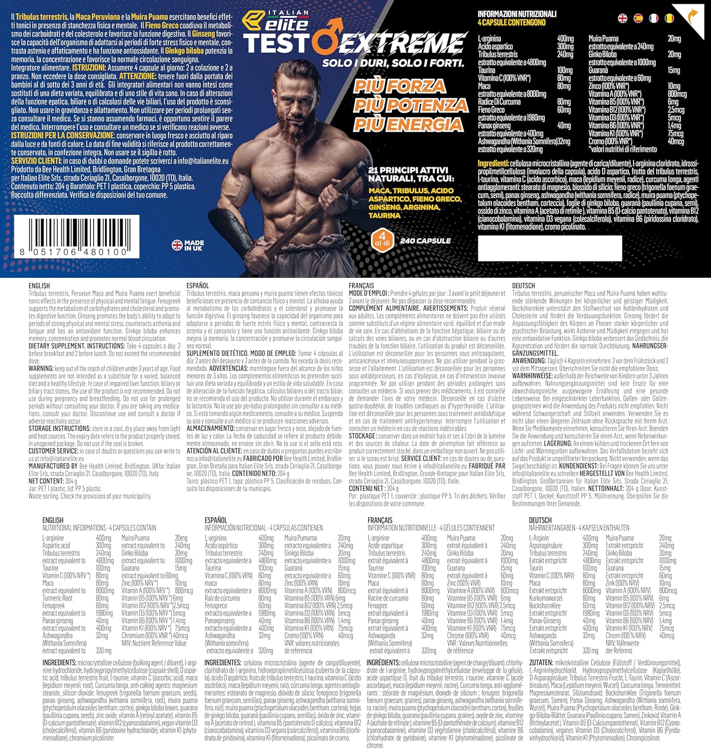 Thumbnail 5 de Italian Elite® Testo Extreme 240 cápsulas – Potenciador Natural de Testosterona 💊