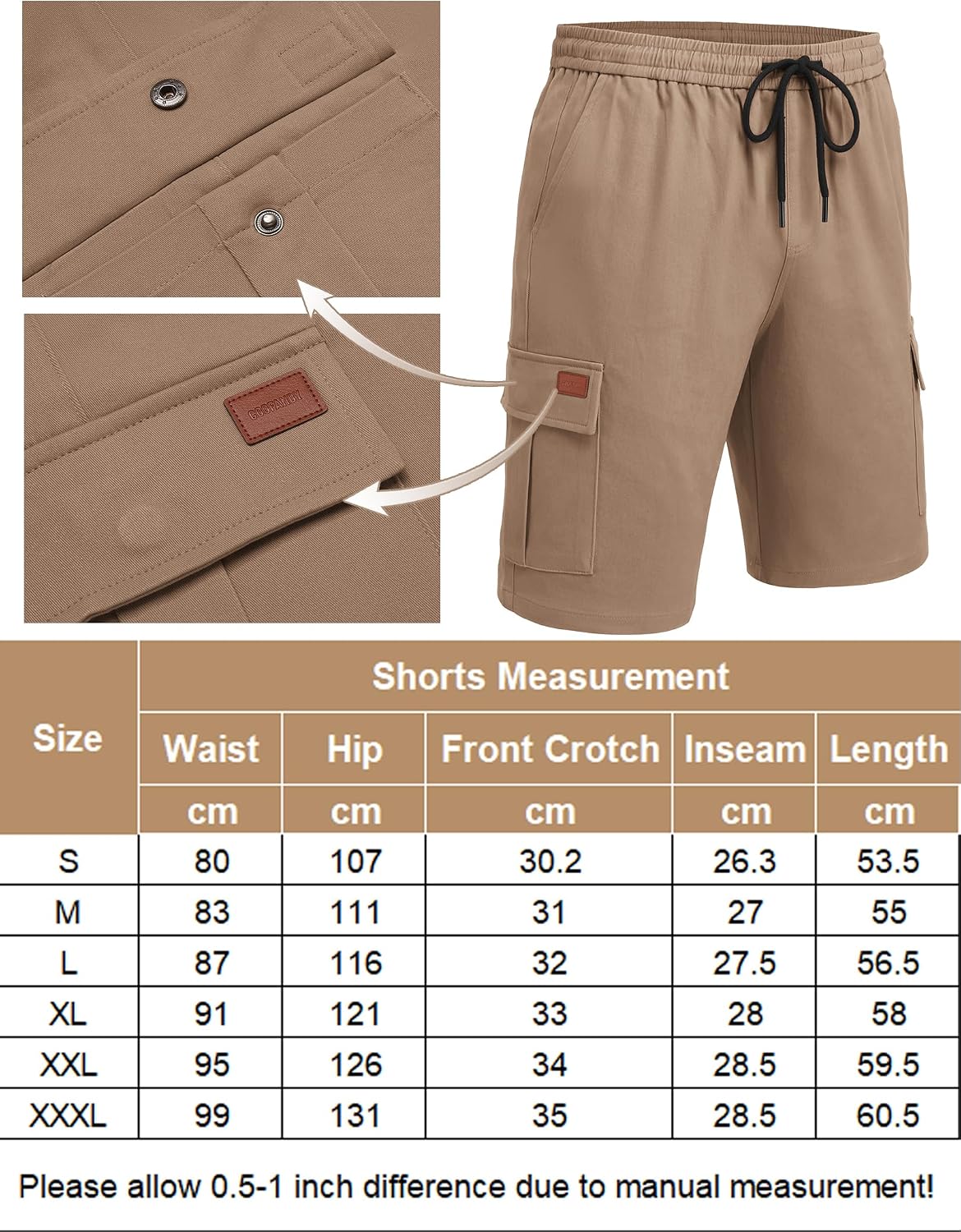 Thumbnail 5 de COOFANDY Pantaloncini da Uomo in Cotone Cargo Shorts con Vita Elastico e 6 Tasche