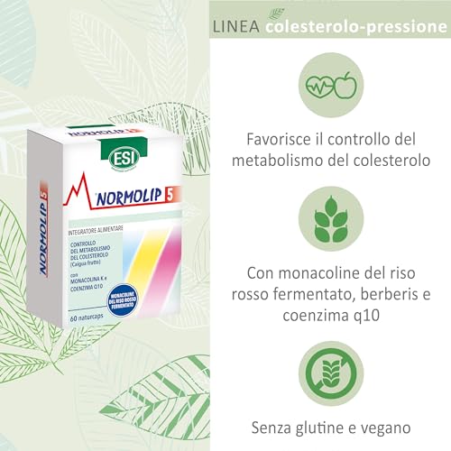 Detalle 2 de Normolip 5 di ESI Benessere Naturale: Integratore a base di Riso Rosso Fermentato e Caigua, 60 Naturcaps