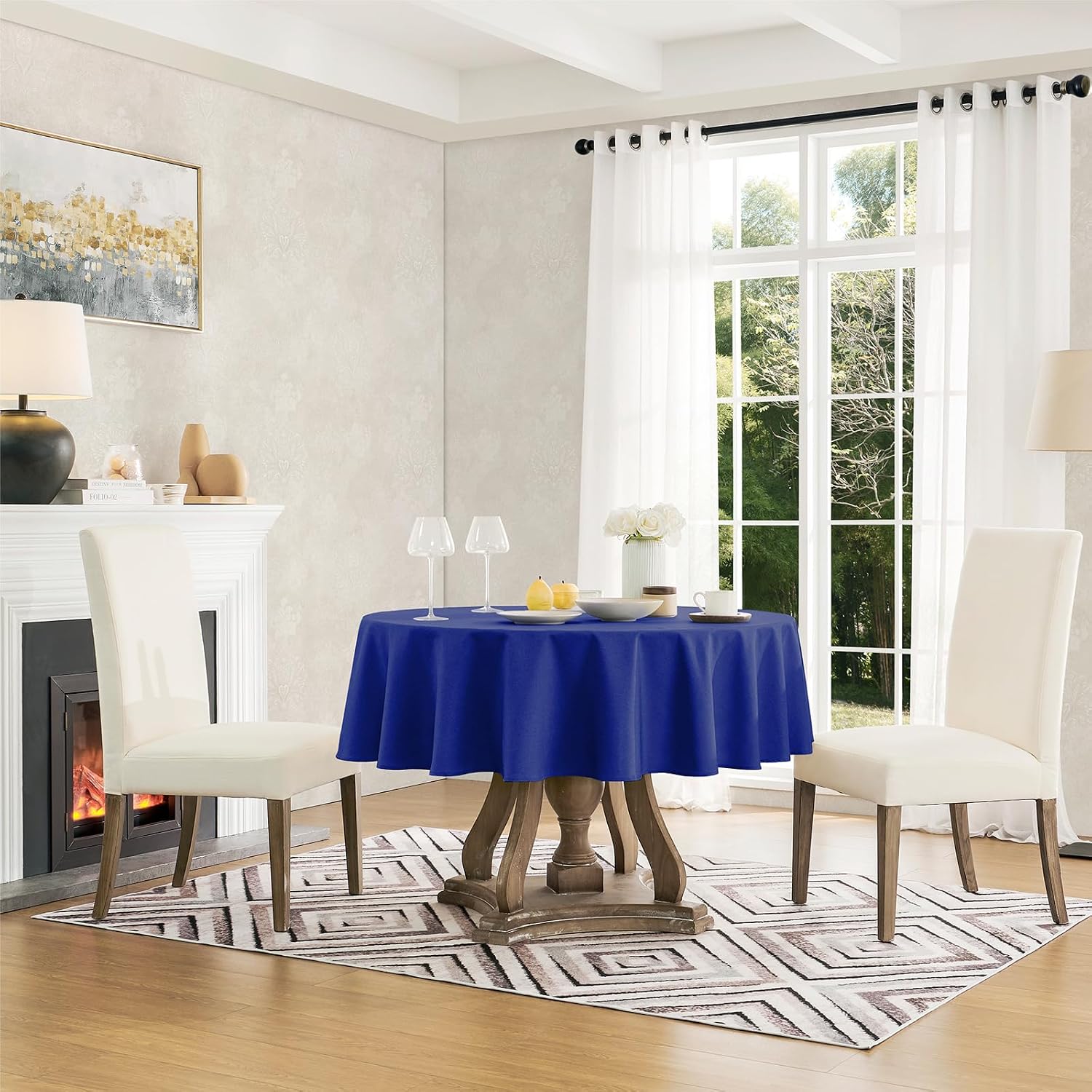 Detalle de Veblandy Faux Linen Round Tablecloth 60 inch - Royal Blue