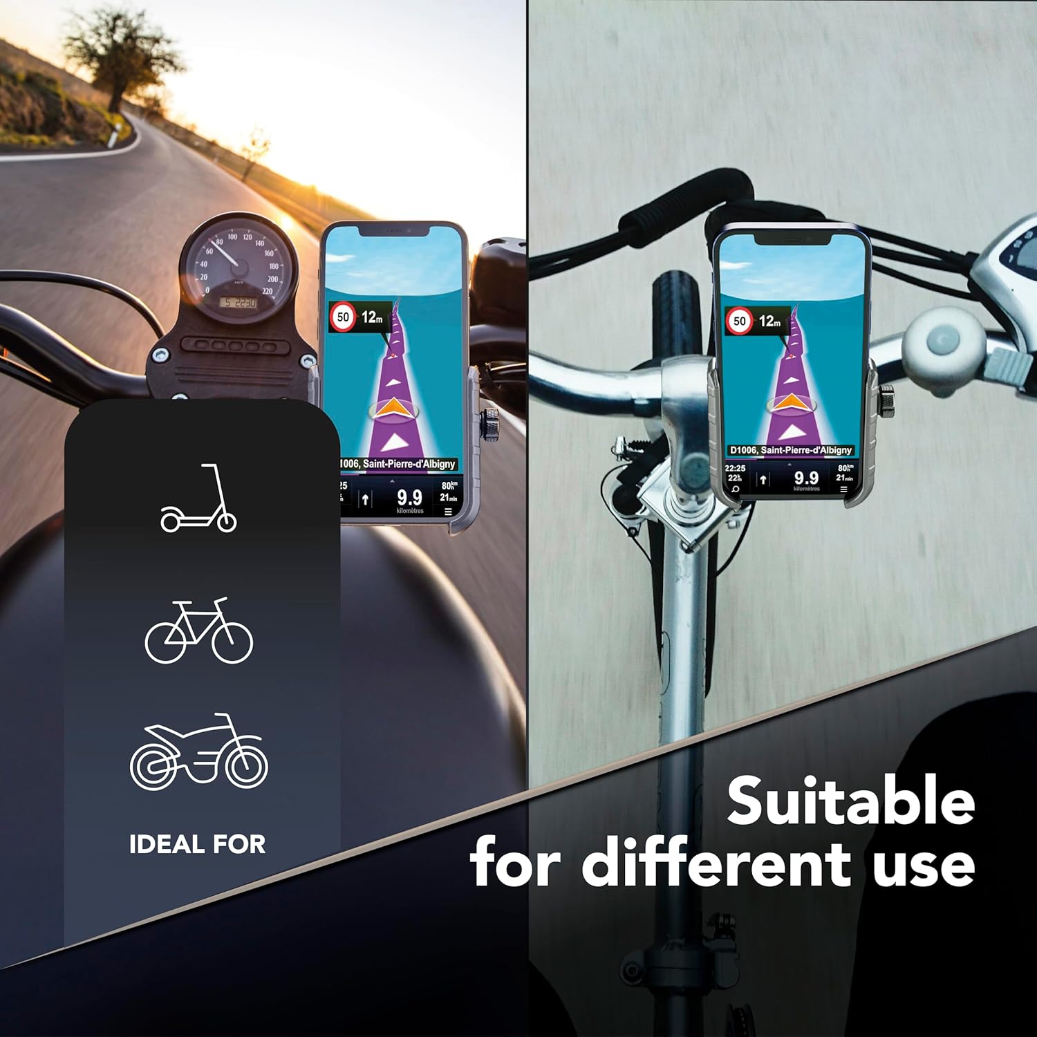 Thumbnail 5 de cellularline Rider Steel supporto smartphone da manubrio in alluminio universale con rotazione 360°