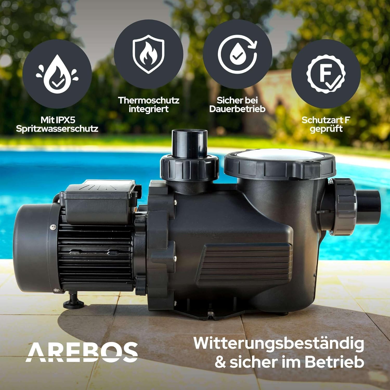 Thumbnail 5 de Arebos Schwimmbadpumpe 800W – Filterpumpe mit Vorfilter und 19000 l/h für Gartenpool und Aufstellbecken